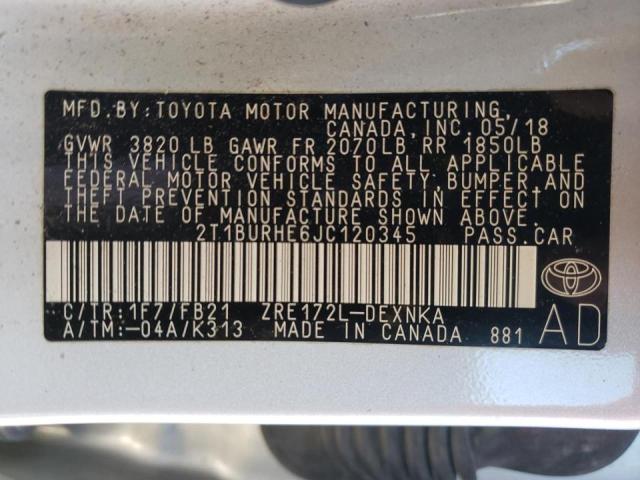 2T1BURHE6JC120345 2018 TOYOTA COROLLA - Image 12