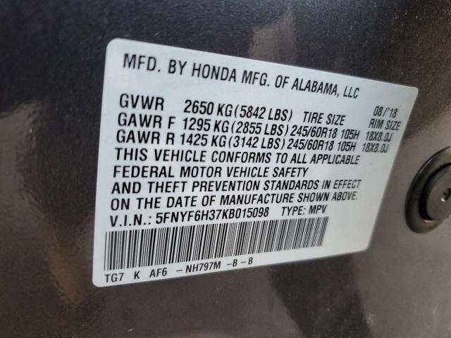 2019 HONDA PILOT 4X4 5FNYF6H37KB015098