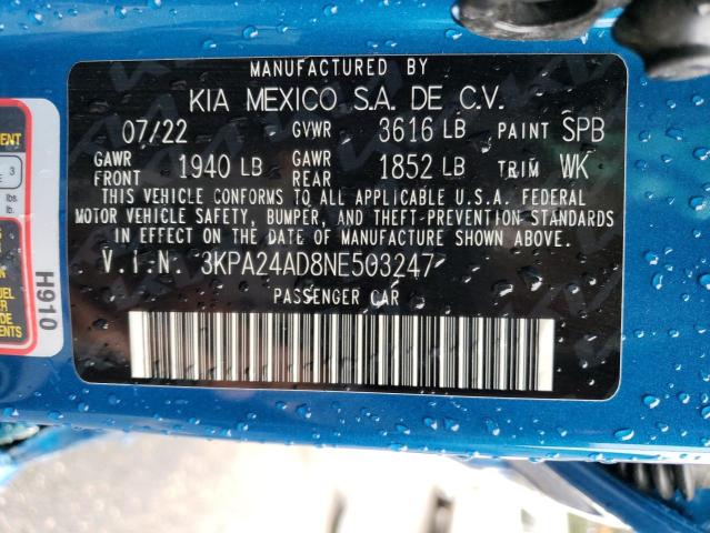 3KPA24AD8NE503247 KIA RIO LX