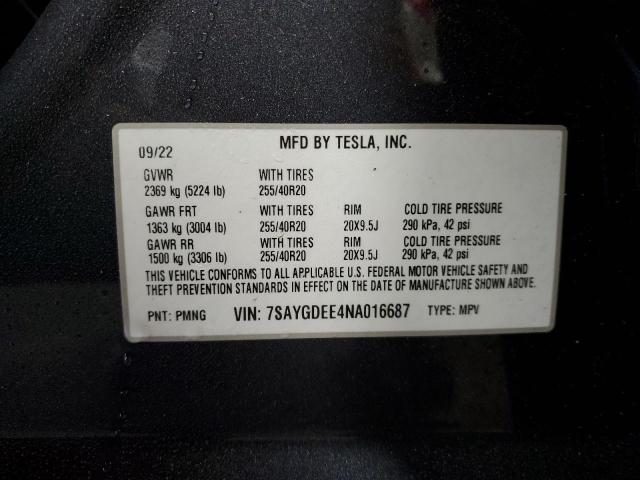 7SAYGDEE4NA016687 Tesla Model Y