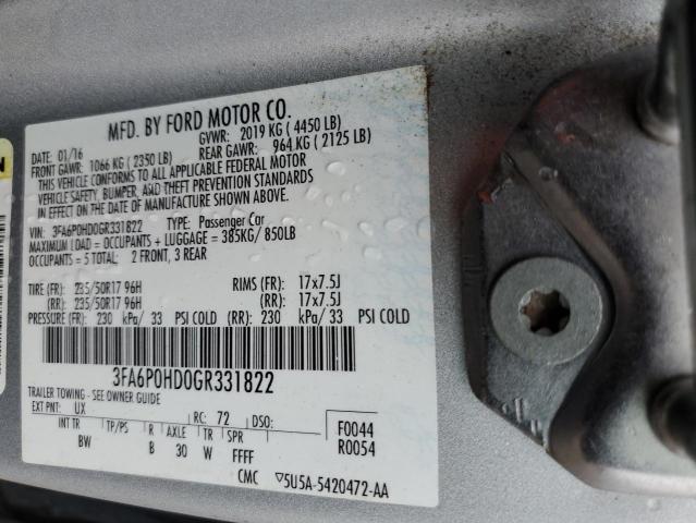 2016 FORD FUSION SE - 3FA6P0HD0GR331822