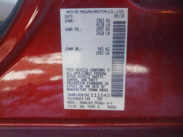 2019 NISSAN ALTIMA SV - 1N4BL4DV2KC111542