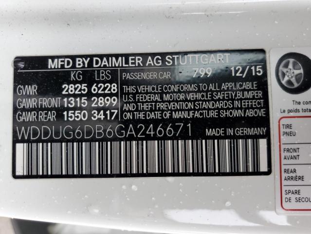 2016 MERCEDES-BENZ S 550E WDDUG6DB6GA246671