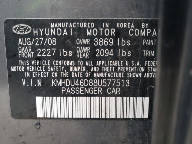 2008 Hyundai Elantra Gls VIN: KMHDU46D88U577513 Lot: 68799132