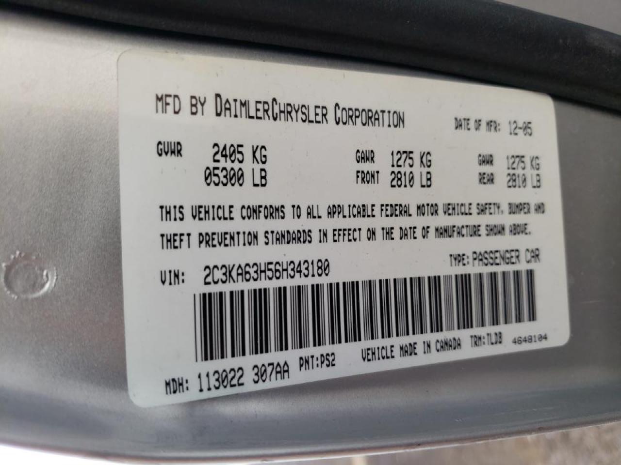 2006 Chrysler 300C VIN: 2C3KA63H56H343180 Lot: 69462092