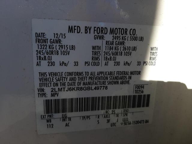 2016 LINCOLN MKX SELECT 2LMTJ6KR8GBL49778