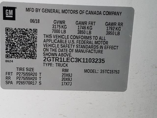 2019 GMC SIERRA LIM 2GTR1LEC3K1103235