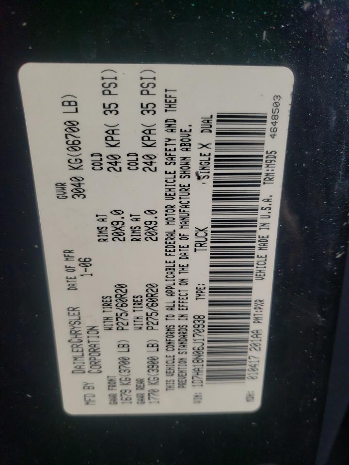 1996 Dodge Ram 1500 St VIN: 1D7HA18N06J170938 Lot: 66874513