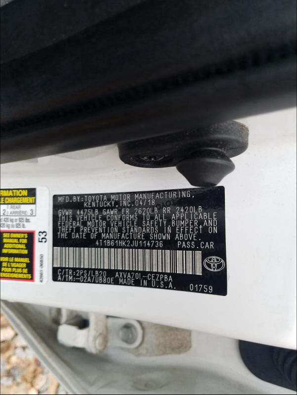 2018 TOYOTA CAMRY XSE 4T1B61HK2JU114736