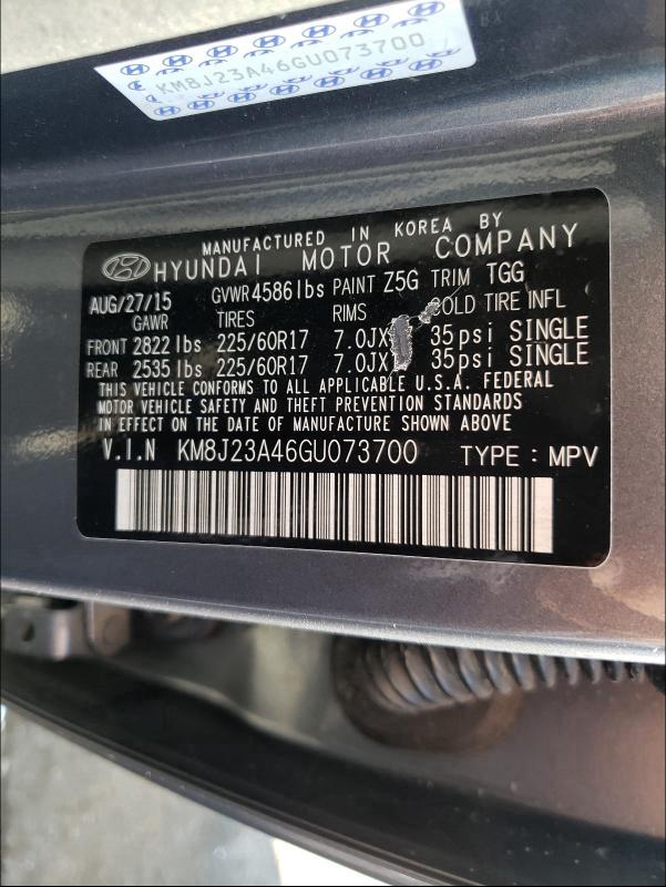 2016 HYUNDAI TUCSON SE KM8J23A46GU073700