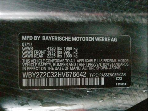 VIN WBY2Z2C32HV676642 2017 BMW I8 no.10