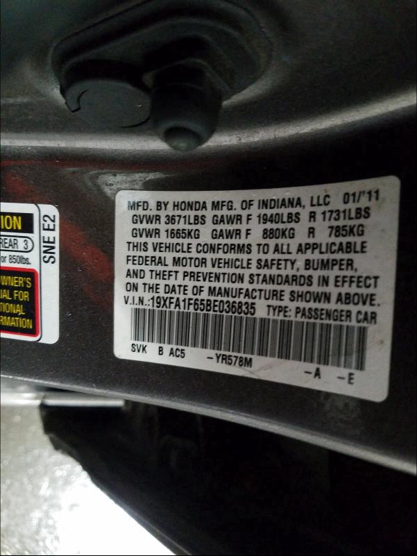 2011 HONDA CIVIC LX-S 19XFA1F65BE036835