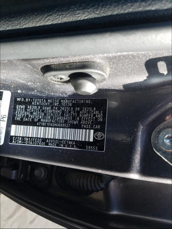 2017 TOYOTA CAMRY LE 4T1BF1FK0HU689527