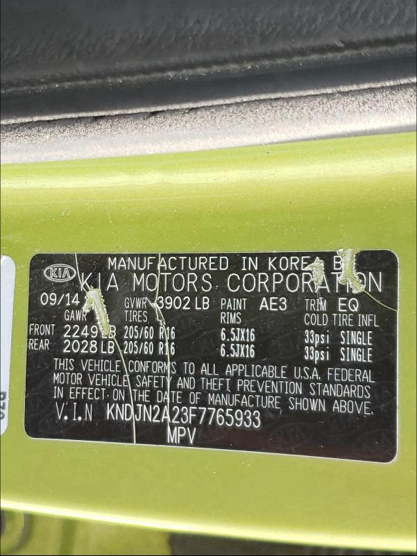 2015 KIA SOUL KNDJN2A23F7765933