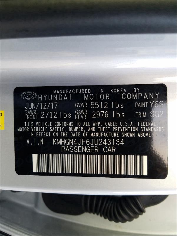 2018 GENESIS G80 ULTIMA KMHGN4JF6JU243134