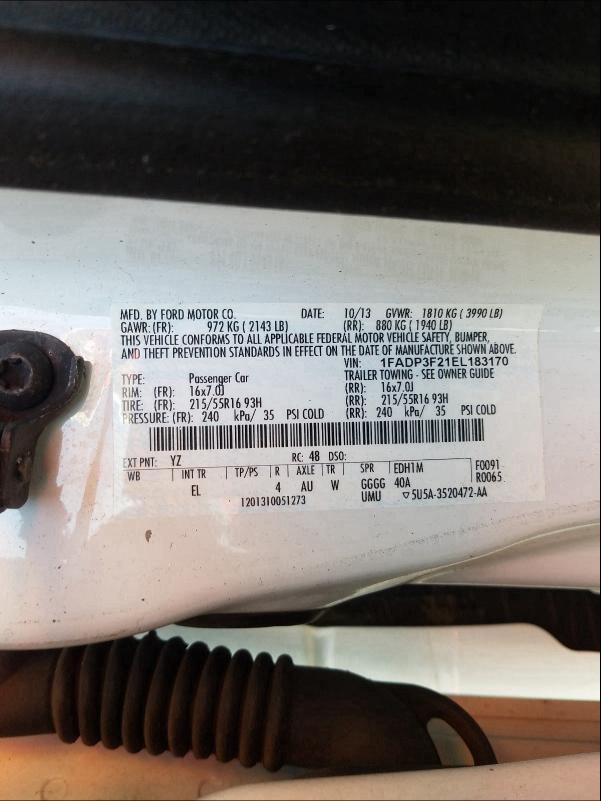 2014 FORD FOCUS SE - 1FADP3F21EL183170