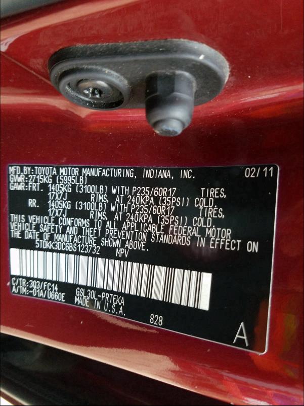 2011 TOYOTA SIENNA LE 5TDKK3DC6BS123732