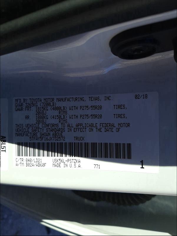 2018 TOYOTA TUNDRA CRE 5TFAY5F16JX732572