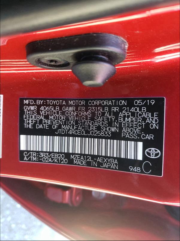 2020 TOYOTA COROLLA XS JTDT4RCE0LJ025833