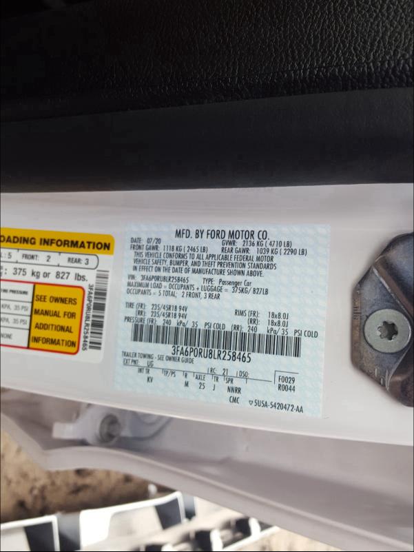 2020 FORD FUSION TIT 3FA6P0RU8LR258465