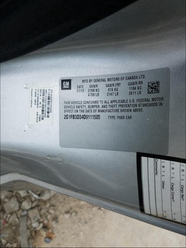 2013 CHEVROLET CAMARO LT 2G1FB3D34D9111505