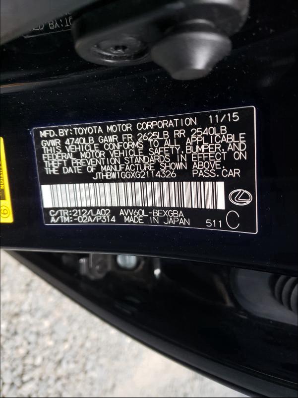 2016 LEXUS ES 300H JTHBW1GGXG2114326