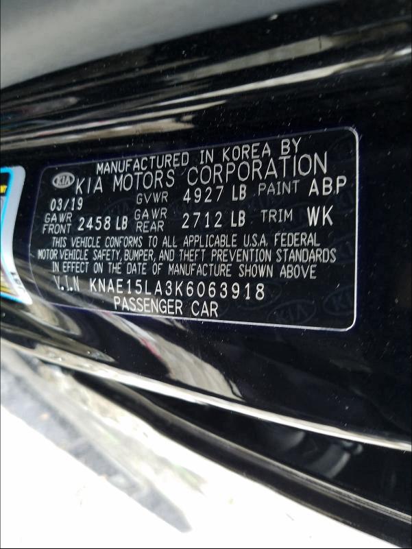 2019 KIA STINGER KNAE15LA3K6063918