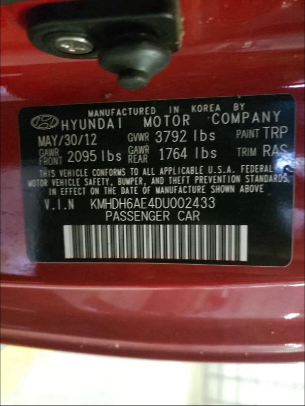 2013 HYUNDAI ELANTRA CO KMHDH6AE4DU002433