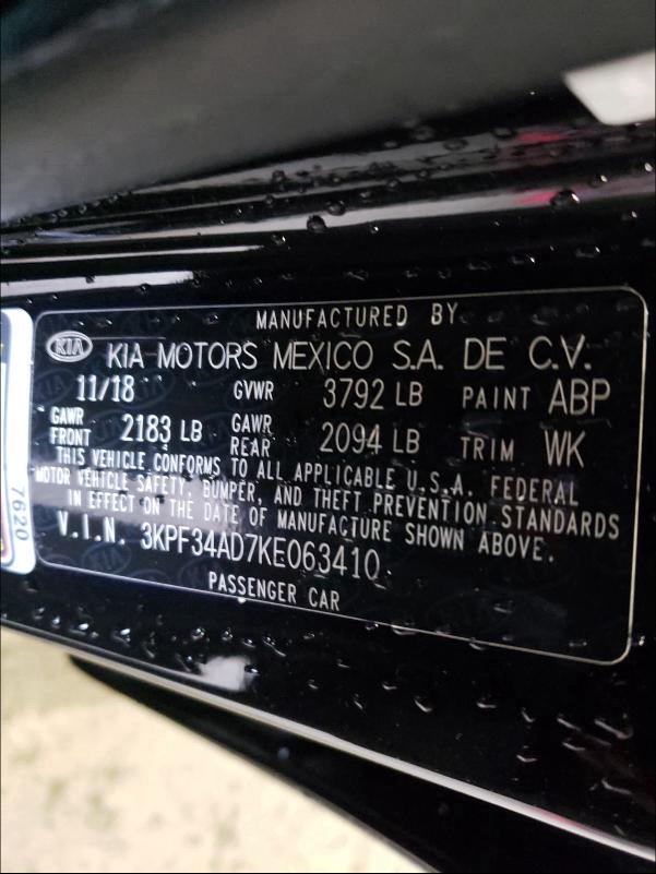 2019 KIA FORTE 3KPF34AD7KE063410