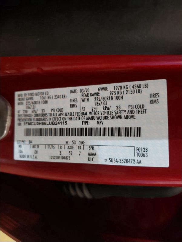 2020 FORD ESCAPE SEL 1FMCU0H66LUB24115