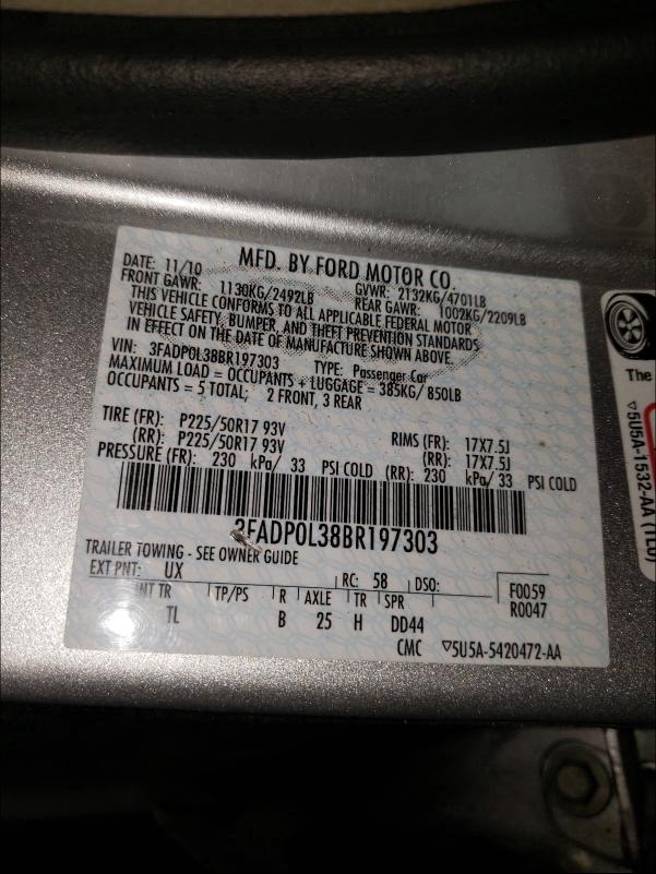 2011 FORD FUSION HYB 3FADP0L38BR197303