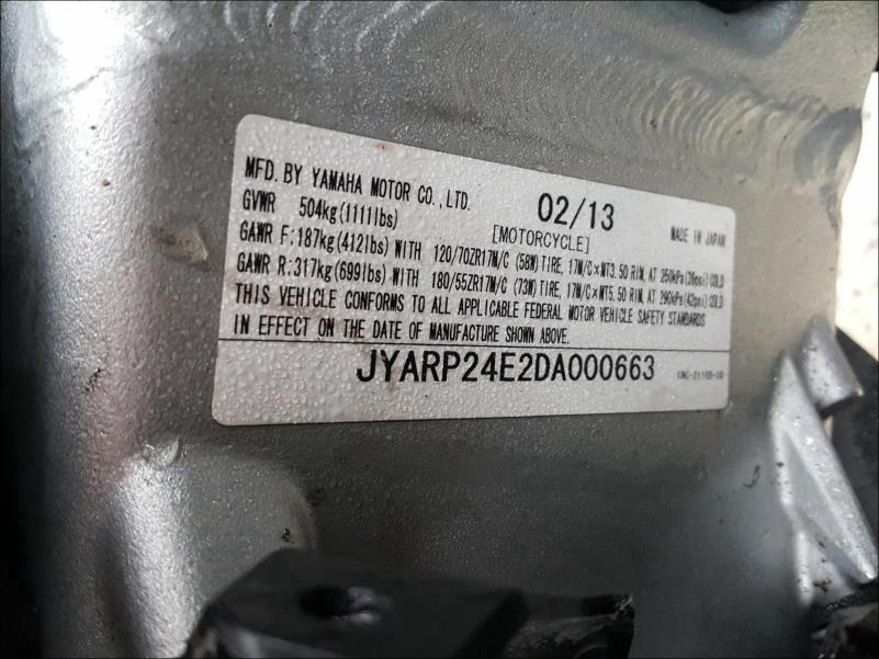 2013 YAMAHA FJR1300 A JYARP24E2DA000663