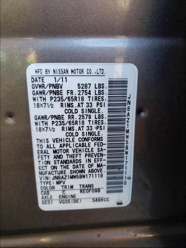 2011 NISSAN MURANO S JN8AZ1MW5BW171118