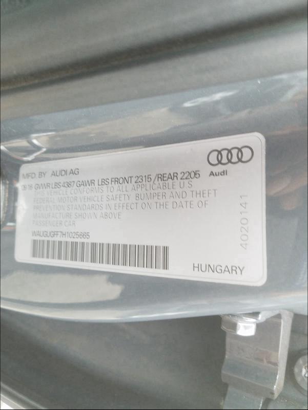 2017 AUDI A3 PREMIUM WAUGUGFF7H1025665