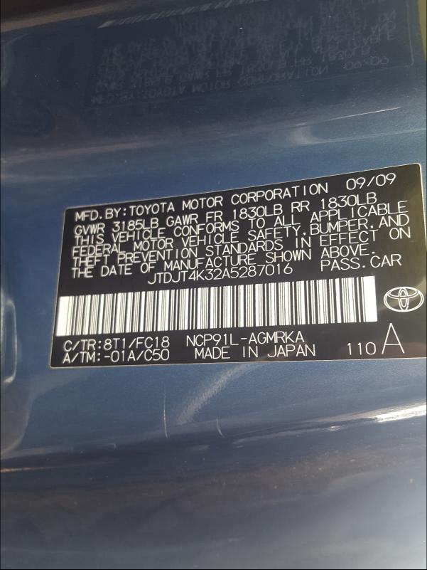 2010 TOYOTA YARIS - JTDJT4K32A5287016