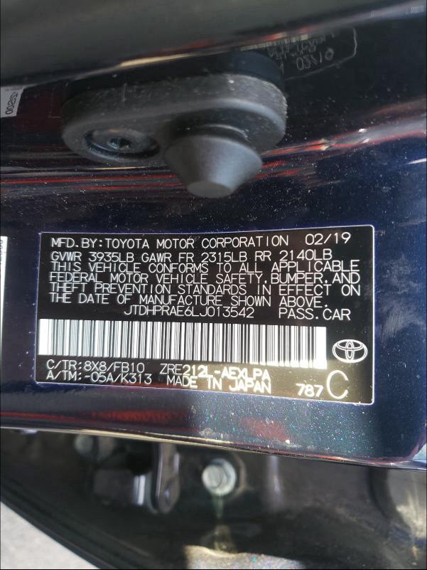 2020 TOYOTA COROLLA LE JTDHPRAE6LJ013542