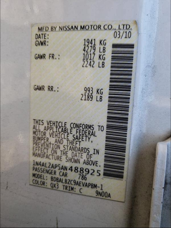 2010 NISSAN ALTIMA BAS 1N4AL2AP5AN488925