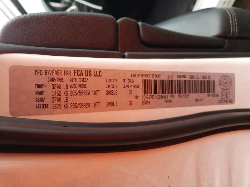 2017 JEEP GRAND CHER 1C4RJFBT1HC894003