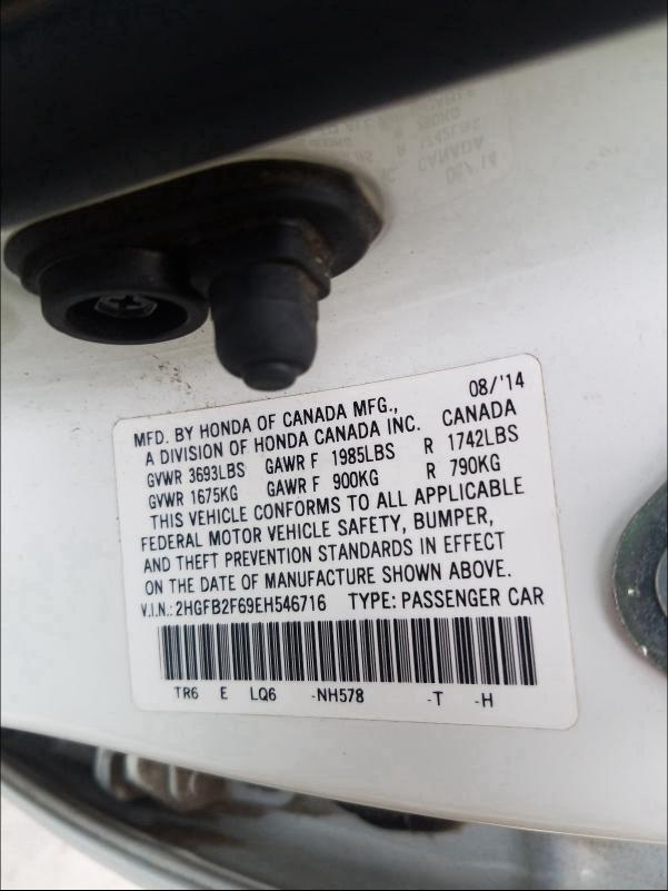 2014 HONDA CIVIC HF 2HGFB2F69EH546716