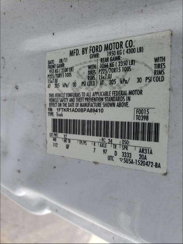 2011 FORD RANGER 1FTKR1AD0BPA89410