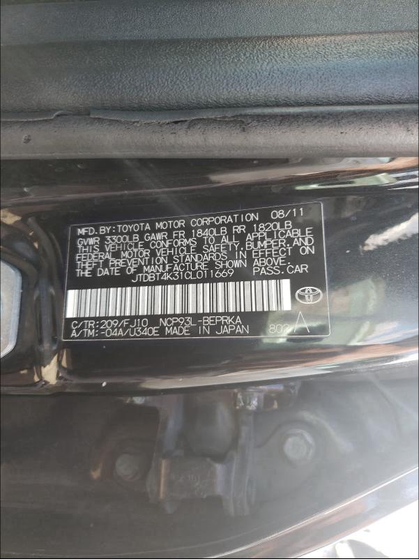 2012 TOYOTA YARIS JTDBT4K31CL011669