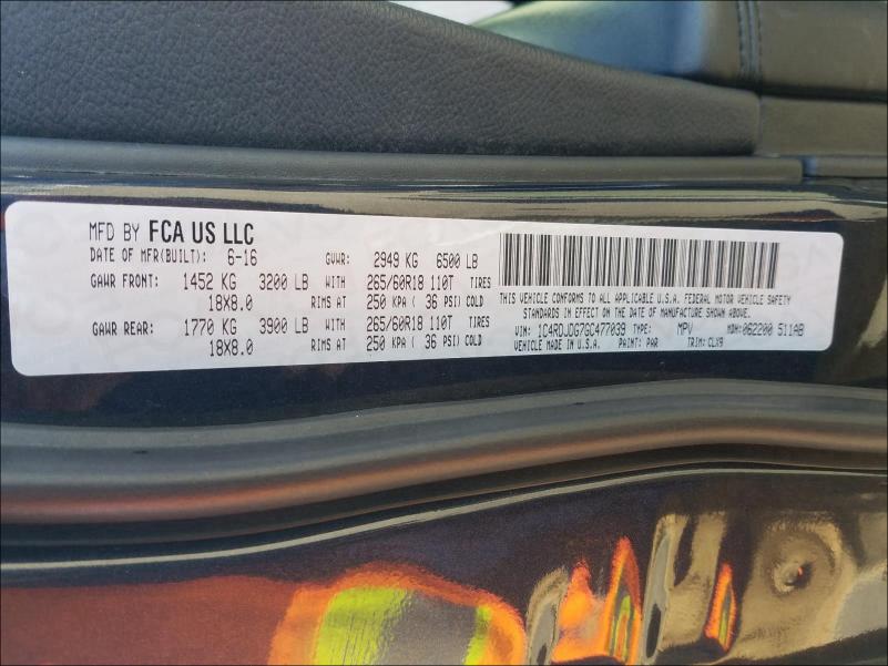 2016 DODGE DURANGO LI 1C4RDJDG7GC477039