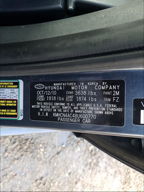 2011 HYUNDAI ACCENT GLS KMHCN4AC4BU600770