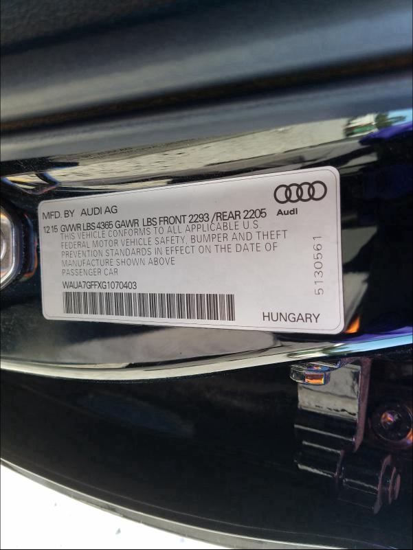 2016 AUDI A3 PREMIUM WAUA7GFFXG1070403