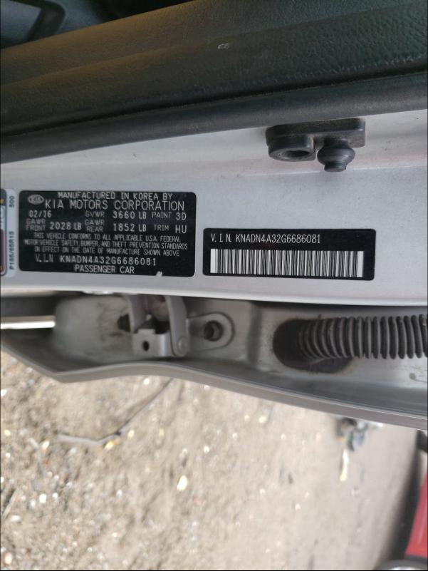 2016 KIA RIO EX KNADN4A32G6686081