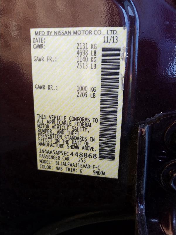 2014 NISSAN MAXIMA 1N4AA5AP5EC448868