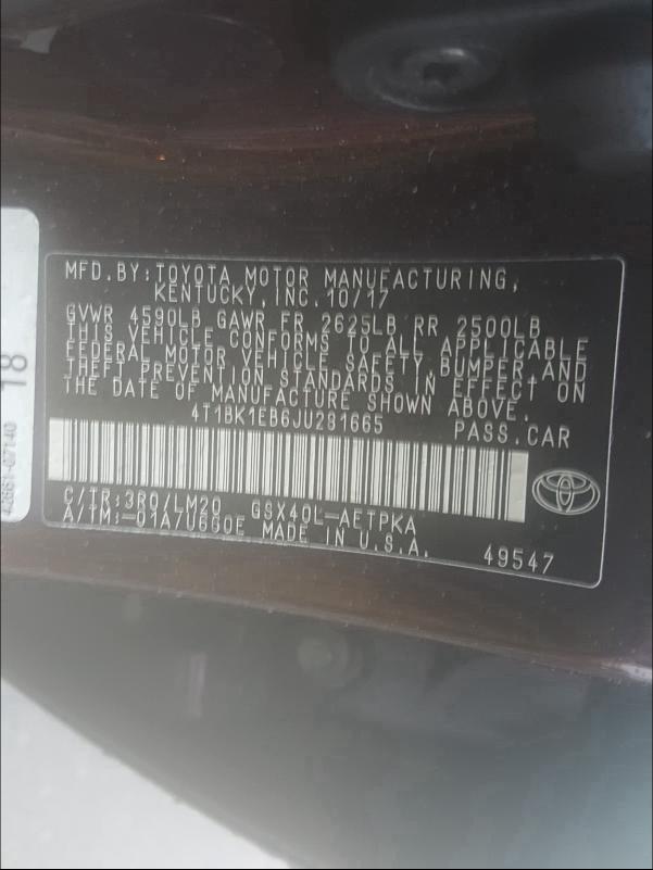 2018 TOYOTA AVALON XLE 4T1BK1EB6JU281665