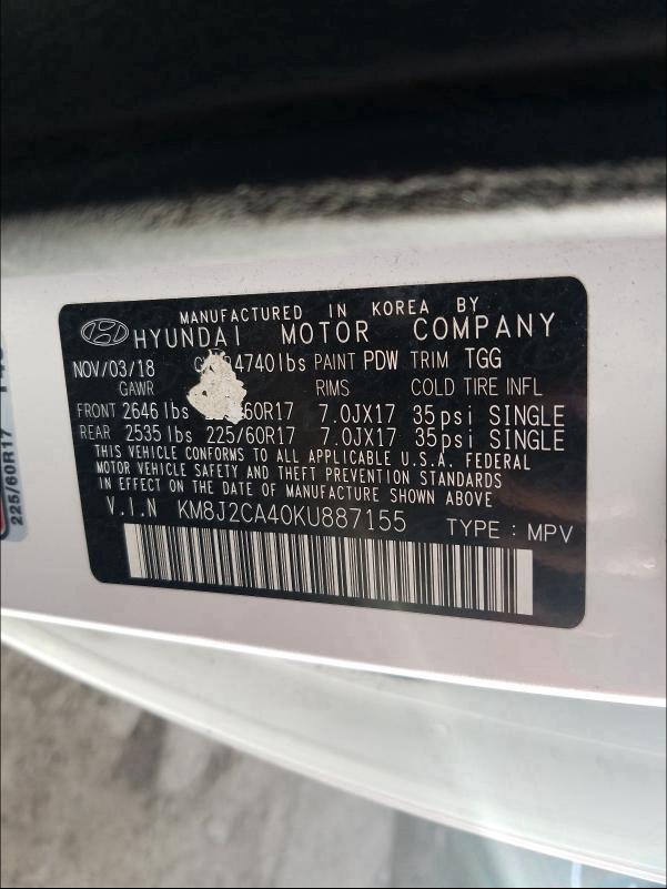 2019 HYUNDAI TUCSON SE KM8J2CA40KU887155
