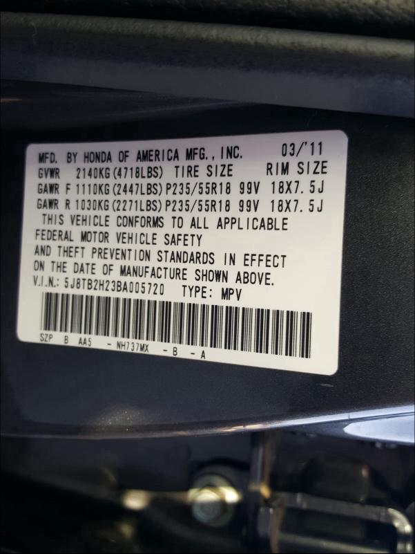 2011 ACURA RDX 5J8TB2H23BA005720