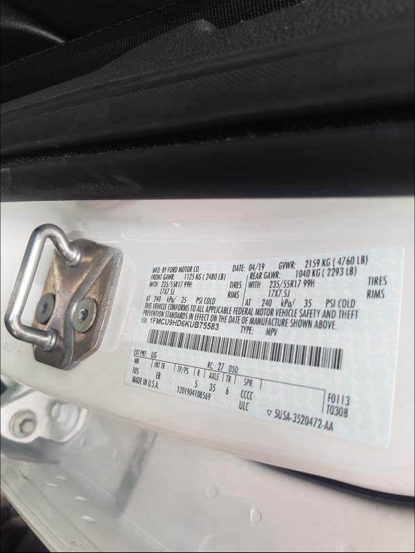 2019 FORD ESCAPE SEL 1FMCU9HD6KUB75583